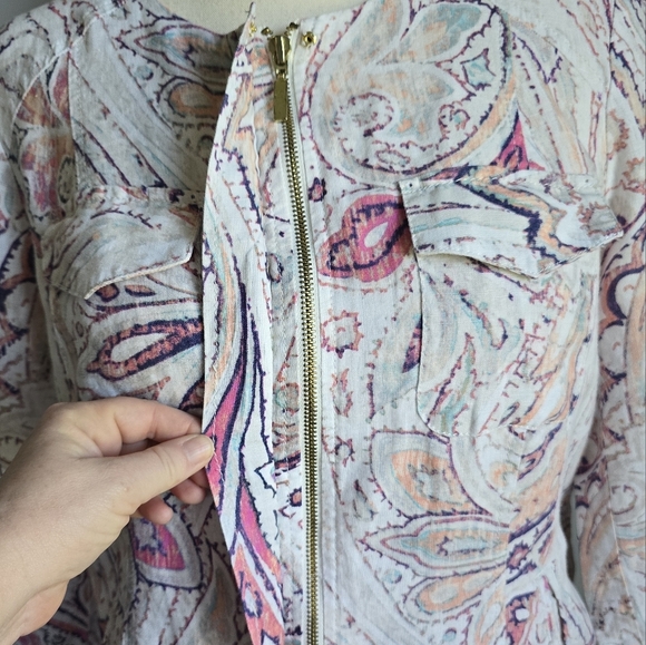 Chico's Paisley Floral Linen Zip Front Shacket Lightweight Jacket Size Medium - Picture 10 of 13